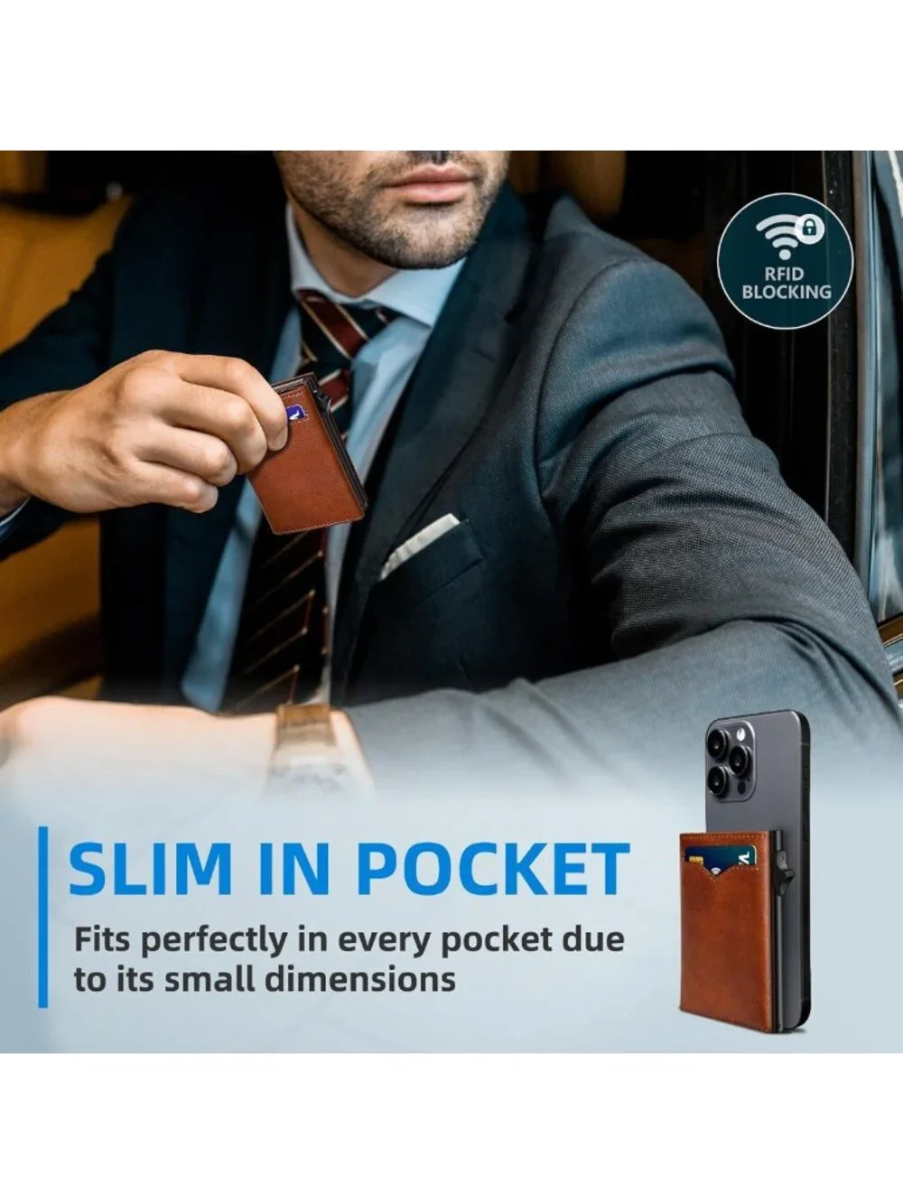Slim RFID Blocking Wallet for Men, Cash Pocket, 2 ID Windows, 9-13 Cards, Gift